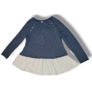 Time and Tru Denim Maternity Large Peplum Sweatshirt Button Accents